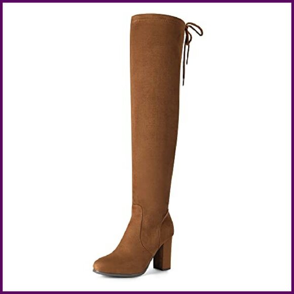 Women's Thigh High Over Knee Boots Block Mid Heel Faux Fur Lining - Picture 2 of 8